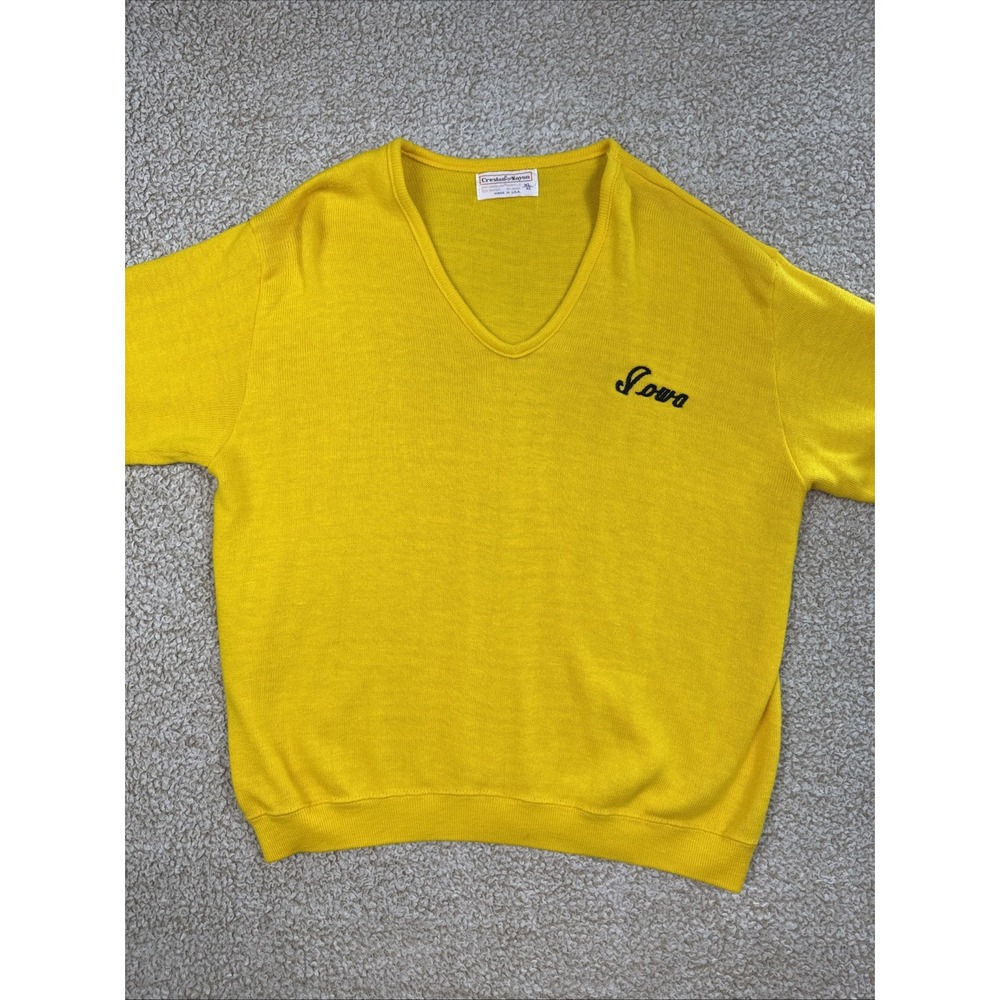 Vintage 70s 80s Made in USA Iowa Hawkeyes V Neck Sweater XL NCAA Creslan Rayon